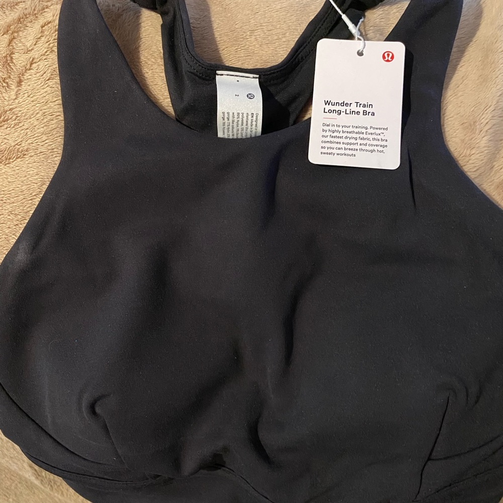 NWT Lululemon Wunder Train Longline Bra, Black. Size 2